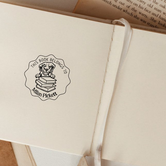 This Book Belongs To, Cute Golden Retriever Book   Rubber Stamp (Creator Uploaded)