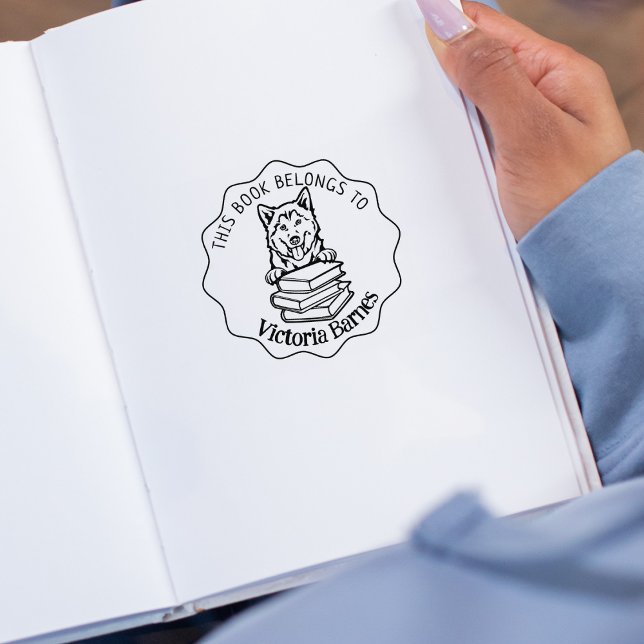 This Book Belongs To, Cute Husky Book   Rubber Stamp (Creator Uploaded)