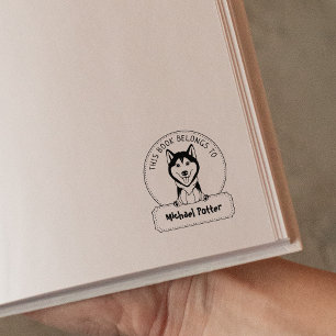 This Book Belongs To, Cute Husky, Child Book  Rubber Stamp