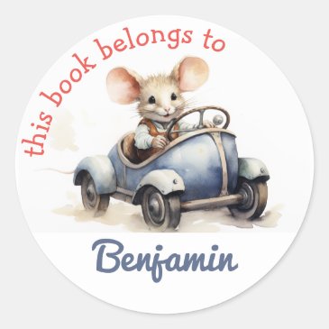 This Book Belongs To - Cute Mouse in a Car Kids 