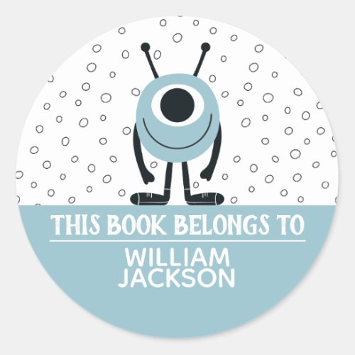 This book belongs to cute pastel blue fun monster classic round sticker