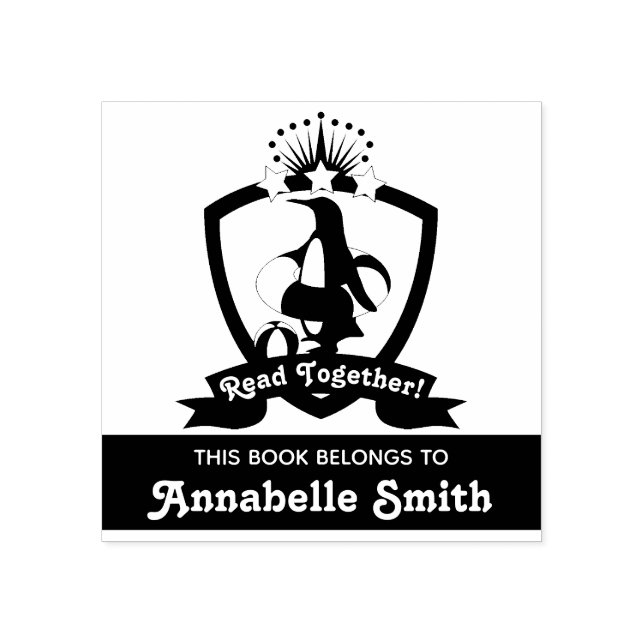 This Book Belongs To Cute Penguin Kids Bookplate Rubber Stamp (Imprint)
