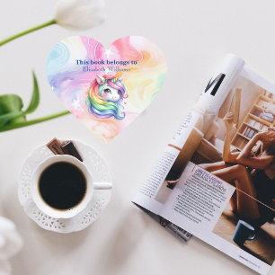 This Book Belongs To-Cute Rainbow Unicorn design Heart Sticker