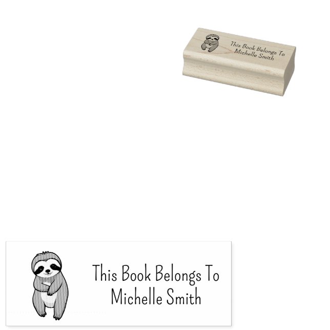 This Book Belongs To ,cute Sloth Personalized      Rubber Stamp (Stamped)
