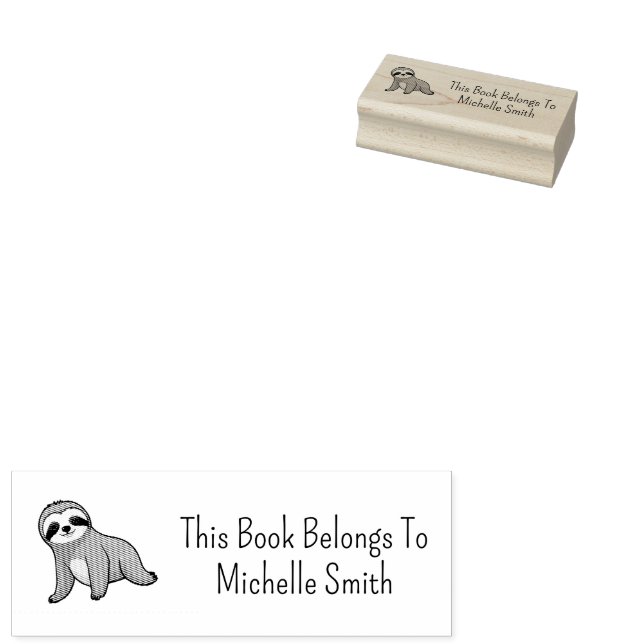 This Book Belongs To ,cute Sloth Personalized      Rubber Stamp (Stamped)