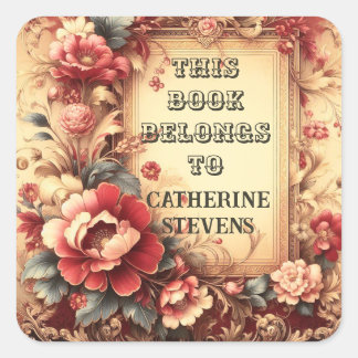 This Book Belongs to Decorative Floral   Square Sticker