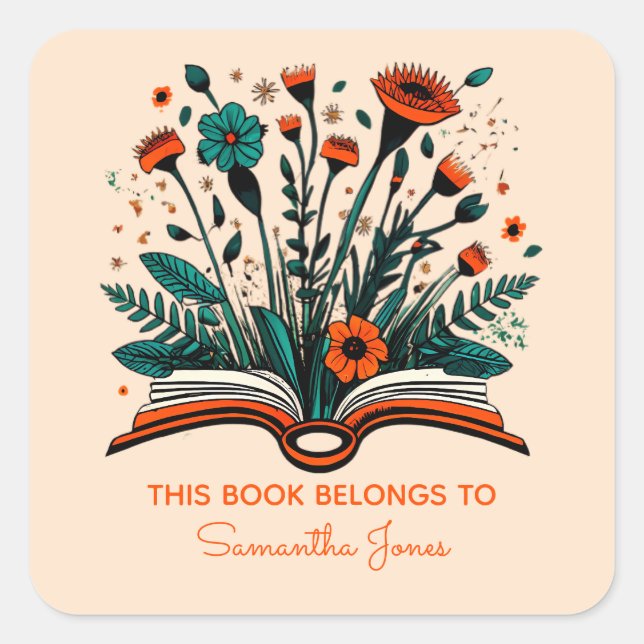 This Book Belongs to - Floral Open Book Label (Front)