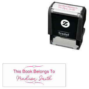 This Book Belongs To Hearts Name Script Template Self-inking Stamp