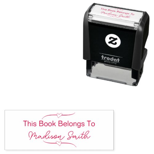 This Book Belongs To Hearts Name Script Template Self_inking Stamp