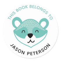 This Book Belongs To Kids Cute Woodland Raccoon Classic Round Sticker