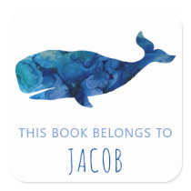This Book Belongs To Kids Whale Nautical Blue Square Sticker