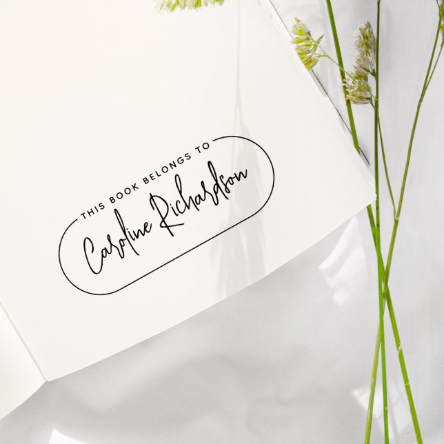 This Book Belongs To Modern Minimalist Script Name Self-inking Stamp (Stamp Mockup)