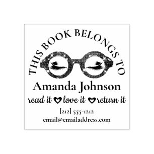 This Book Belongs To Name Girly Pink Glasses Girl Rubber Stamp