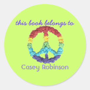 "This book belongs to" peace sign bookplate