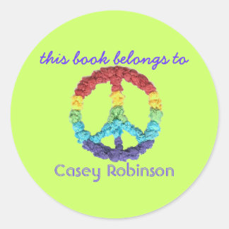 "This book belongs to" peace sign bookplate