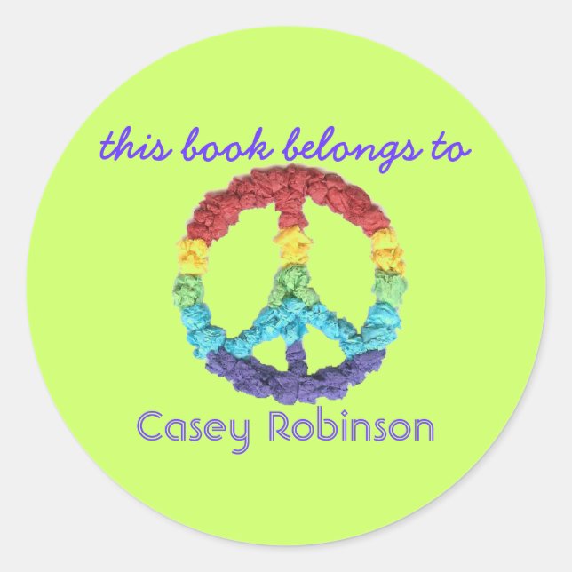 "This book belongs to" peace sign bookplate (Front)