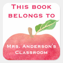 This Book Belongs To Personalized Classroom Apple Square Sticker