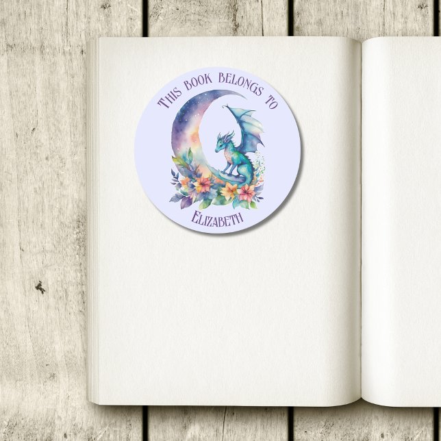 This Book Belongs to Personalized Dragon Lavender Classic Round Sticker (Creator Uploaded)