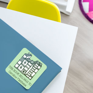 This Book Belongs To Personalized Green Square Sticker