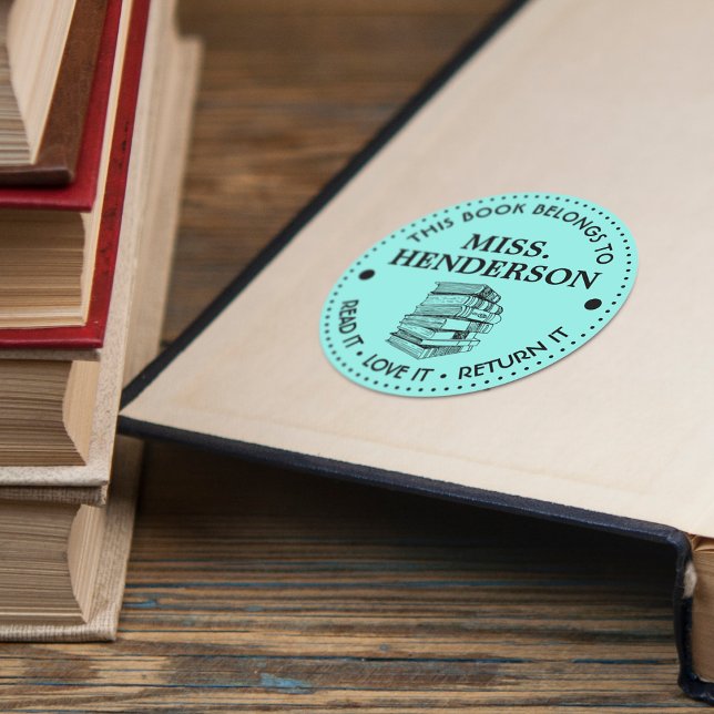 This Book Belongs To Personalized Light Blue Classic Round Sticker (Creator Uploaded)