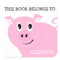 This Book Belongs To Personalized Pink Pig Square Sticker