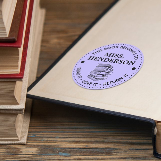 This Book Belongs To Personalized Purple Classic Round Sticker (Creator Uploaded)