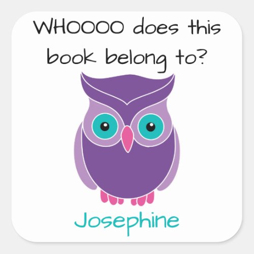 This Book Belongs To Personalized Purple Owl Kids Square Sticker