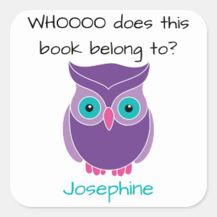 This Book Belongs To Personalized Purple Owl Kids Square Sticker