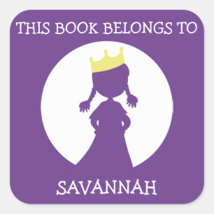 This Book Belongs To Personalized Purple Princess Square Sticker