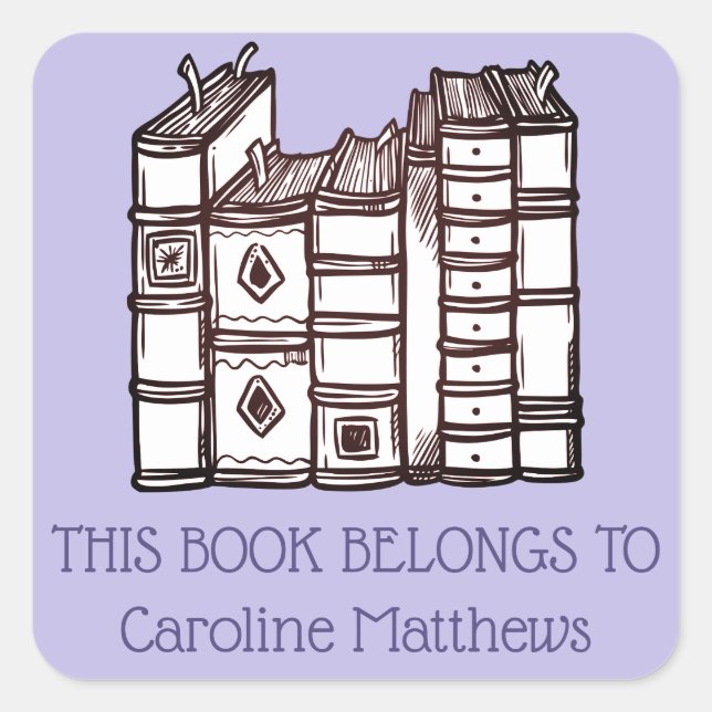 This Book Belongs To Personalized Purple Square Sticker (Front)