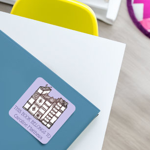 This Book Belongs To Personalized Purple Square Sticker