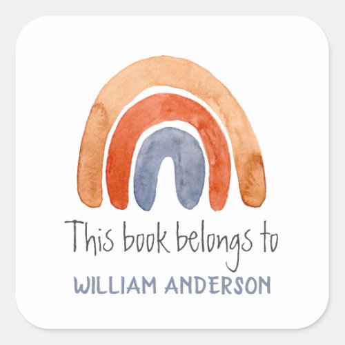 This Book Belongs To_ Personalized Rainbow   Square Sticker