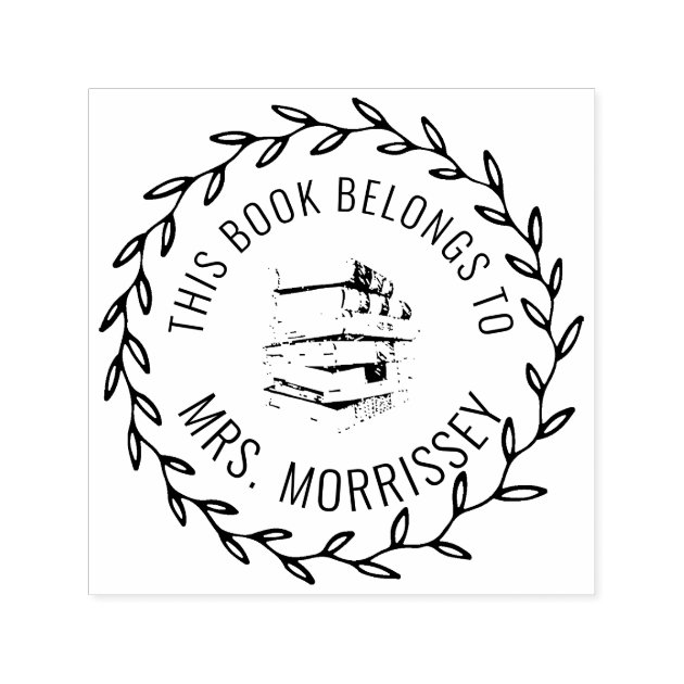THIS BOOK BELONGS TO Custom Personalized Black Round Self Inking Rubber stamp