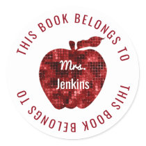 This Book Belongs To Personalized Teacher Apple Classic Round Sticker