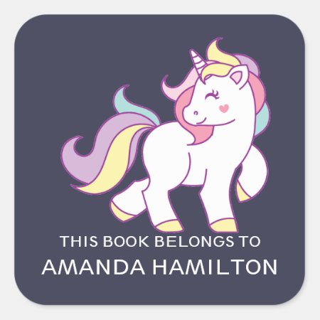 This Book Belongs To Pink Cute Unicorn Square Sticker