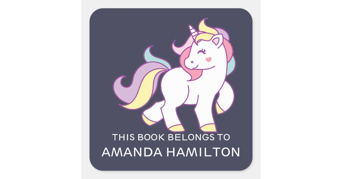 THIS BOOK BELONGS TO PINK CUTE UNICORN SQUARE ...