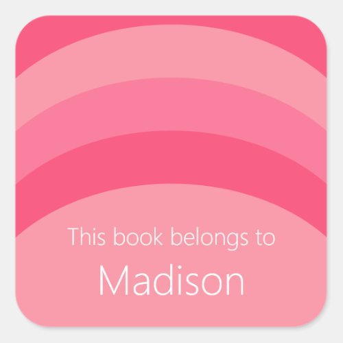 This Book Belongs To Pink Stripes White Name Square Sticker