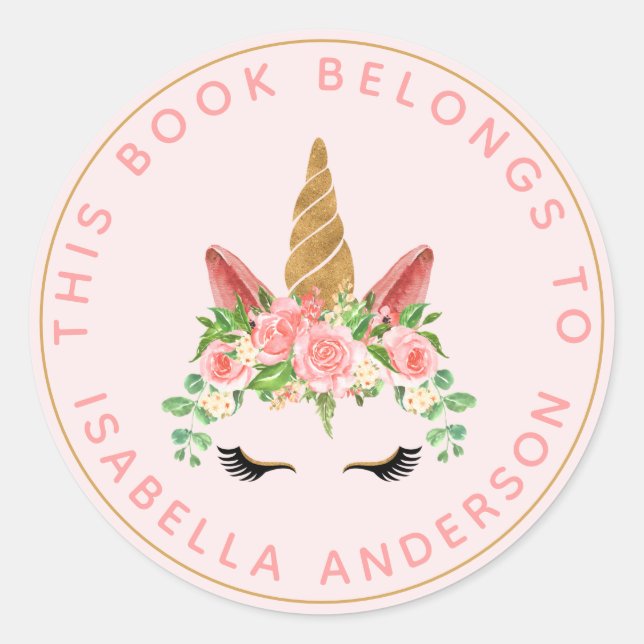 This Book Belongs To Pink Unicorn Bookplate (Front)