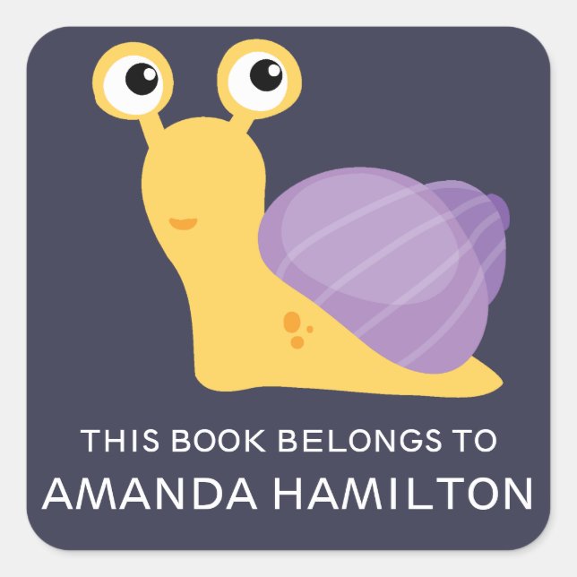 THIS BOOK BELONGS TO PURPLE CUTE SNAIL SQUARE STICKER (Front)