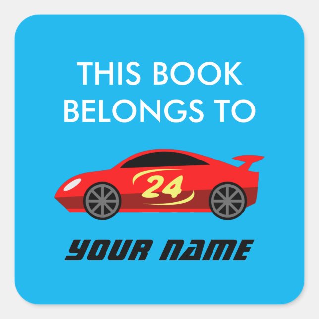 This book belongs to red racecar custom bookplate (Front)