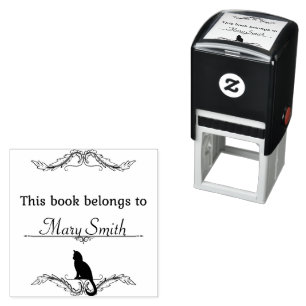 This Book Belongs To Self Inking Stamp with Cat