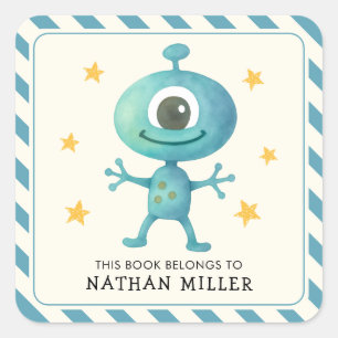This Book Belongs To Space Alien Kid's Bookplate