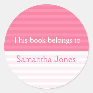 This Book Belongs To Stickers::Pink Stripes Classic Round Sticker