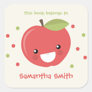 This book belongs to stickers, red apple bookplate