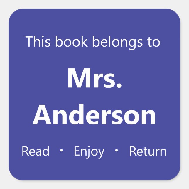 This Book Belongs to Teacher Name Blue Bookplate (Front)