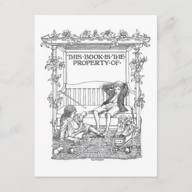 "This Book Belongs To" Vintage Bookplate Postcard (Front)