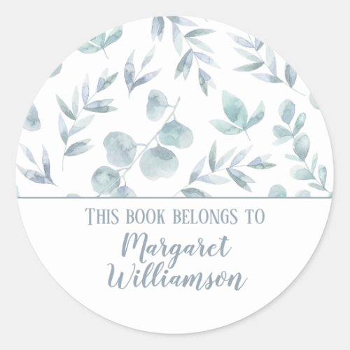 This Book Belongs To Watercolor Leaf Classic Round Sticker