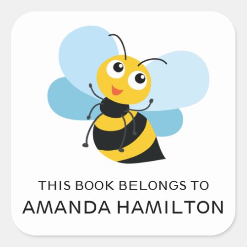 THIS BOOK BELONGS TO YELLOW CUTE BEE SQUARE STICKER