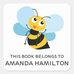 THIS BOOK BELONGS TO YELLOW CUTE BEE SQUARE STICKER