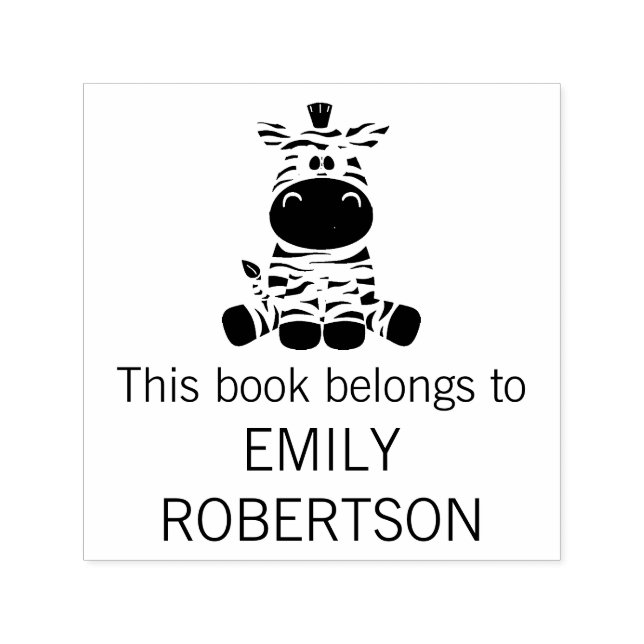 This Book Belongs To Zebra Cartoon Personalized Self-inking Stamp (Design)